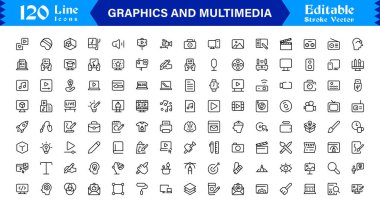 Temel Grafikler ve Çokluortam Satır Simgesi Profesyonel, Modern, Yaratıcı Projeler için Minimalist Vektör Koleksiyonu, Kullanıcı Arayüzleri ve Dijital İçerik 
