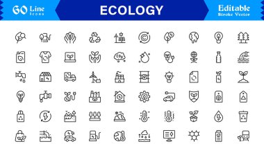 Ekoloji ve Çevre Ana Hattı Simgesi Sürdürülebilirlik, Geri Dönüşüm, Yenilenebilir Enerji ve Yeşil Gezegen Koruma Vektörü Koleksiyonu için Minimum Doğrusal Eko Sembollerini Ayarla 