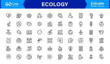 Ekoloji ve Çevre Ana Hattı Simgesi Sürdürülebilirlik, Geri Dönüşüm, Yenilenebilir Enerji ve Yeşil Gezegen Koruma Vektörü Koleksiyonu için Minimum Doğrusal Eko Sembollerini Ayarla 