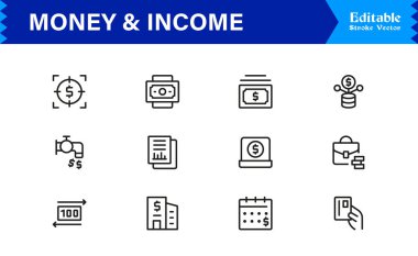 Para ve Gelir Simgesi Simgesi Modern Profesyonel Satır Simgesi Minimum Vektör Biçiminde Finansal Büyüme, Zenginlik ve Gelir Konseptleriyle Ayarlandı 