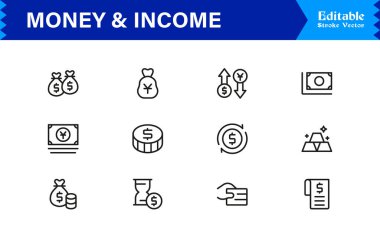 Para ve Gelir Simgesi Simgesi Modern Profesyonel Satır Simgesi Minimum Vektör Biçiminde Finansal Büyüme, Zenginlik ve Gelir Konseptleriyle Ayarlandı 