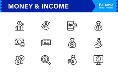 Para ve Gelir Simgesi Simgesi Modern Profesyonel Satır Simgesi Minimum Vektör Biçiminde Finansal Büyüme, Zenginlik ve Gelir Konseptleriyle Ayarlandı 
