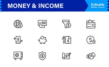 Para ve Gelir Simgesi Simgesi Modern Profesyonel Satır Simgesi Minimum Vektör Biçiminde Finansal Büyüme, Zenginlik ve Gelir Konseptleriyle Ayarlandı 