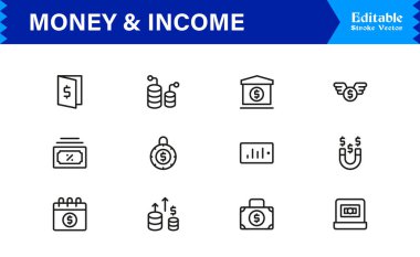 Para ve Gelir Simgesi Simgesi Modern Profesyonel Satır Simgesi Minimum Vektör Biçiminde Finansal Büyüme, Zenginlik ve Gelir Konseptleriyle Ayarlandı 