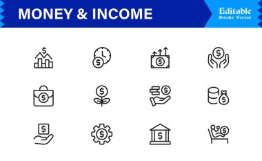 Para ve Gelir Simgesi Simgesi Modern Profesyonel Satır Simgesi Minimum Vektör Biçiminde Finansal Büyüme, Zenginlik ve Gelir Konseptleriyle Ayarlandı 