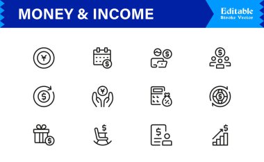 Para ve Gelir Simgesi Simgesi Modern Profesyonel Satır Simgesi Minimum Vektör Biçiminde Finansal Büyüme, Zenginlik ve Gelir Konseptleriyle Ayarlandı 