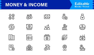 Para ve Gelir Simgesi Simgesi Modern Profesyonel Satır Simgesi Minimum Vektör Biçiminde Finansal Büyüme, Zenginlik ve Gelir Konseptleriyle Ayarlandı 