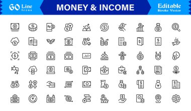 Para ve Gelir Simgesi Simgesi Modern Profesyonel Satır Simgesi Minimum Vektör Biçiminde Finansal Büyüme, Zenginlik ve Gelir Konseptleriyle Ayarlandı 