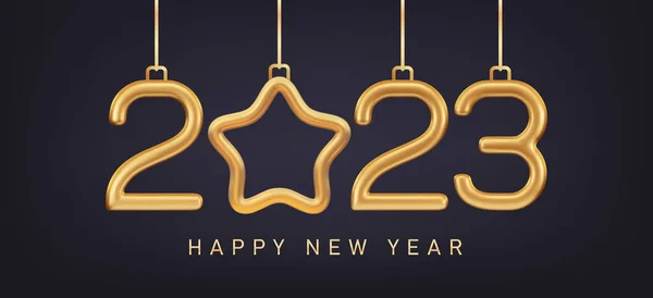 2023 3D金色数字 真实的新年金牌号码及圣诞快乐贺卡 — 图库矢量图片