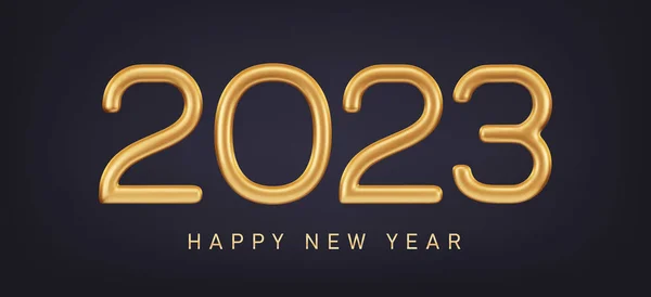 2023年3次元黄金数 新年とメリークリスマスグリーティングカードのための現実的な金の金属番号 — ストックベクタ