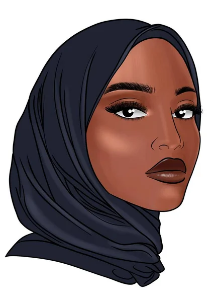 Beautiful Muslim Black Woman Hijab Fashion Illustration — Foto de Stock