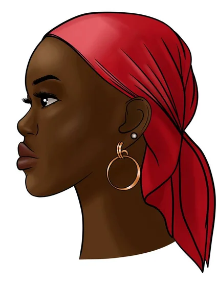 Beautiful African American Woman Red Headscarf Fashion Illustration — Stockfoto