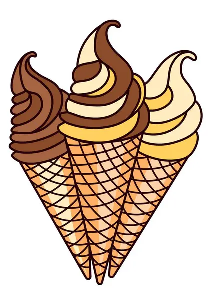 Chocolate Ice Cream Cones Cartoon Illustration — Zdjęcie stockowe