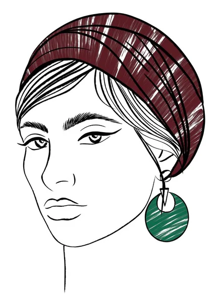 Schöne Frau Mit Kastanienbraunem Kopftuch Mode Portrait — Stockfoto