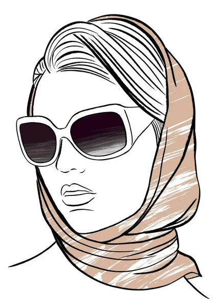 一个戴头巾和太阳镜的女人的画像 时尚肖像画 — 图库照片