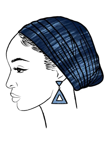 Linda Menina Africana Com Lenço Cabeça Azul — Fotografia de Stock
