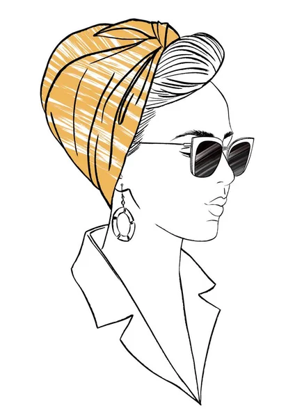 Porträt Einer Frau Mit Kopftuch Und Sonnenbrille Mode Portrait — Stockfoto