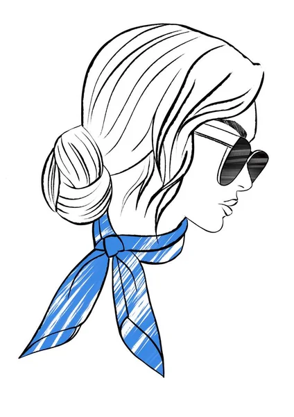 Chica Moda Con Gafas Sol Pañuelo Ilustración Retrato Moda —  Fotos de Stock