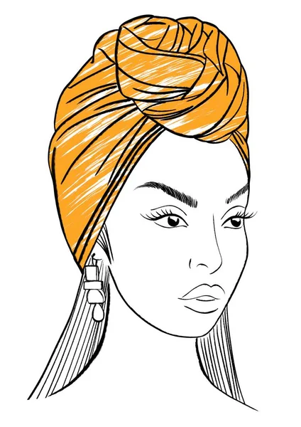 漂亮的黑人姑娘 戴着橙色的头巾 时尚肖像画 — 图库照片