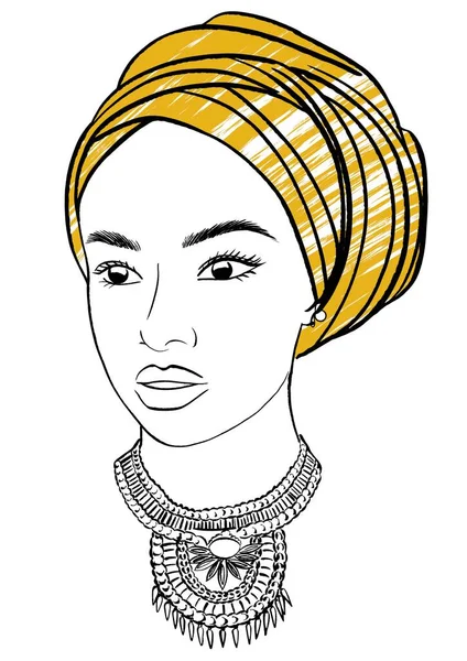Menina Bonita Africana Com Turbante Laranja Ilustração Moda — Fotografia de Stock