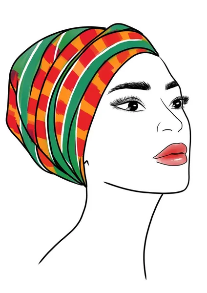 Afrikanisches Schönes Mädchen Turban Modeillustration — Stockfoto
