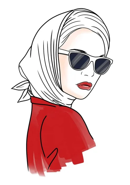 Ilustração Moda Uma Menina Usando Lenço Cabeça Óculos Sol — Fotografia de Stock