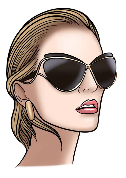 Mode Meisje Met Een Zonnebril Een Witte Achtergrond Modeportret Illustratie — Stockfoto