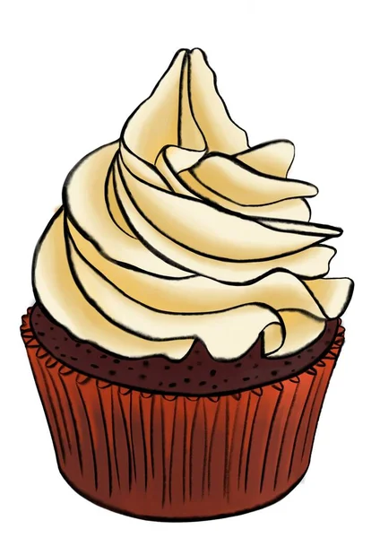 Cupcake Crème Fouettée Illustration Dessinée Main — Photo