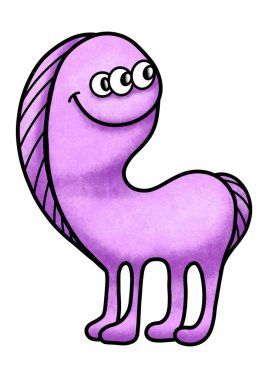 funny monster horse on a white background, cartoon illustration for design