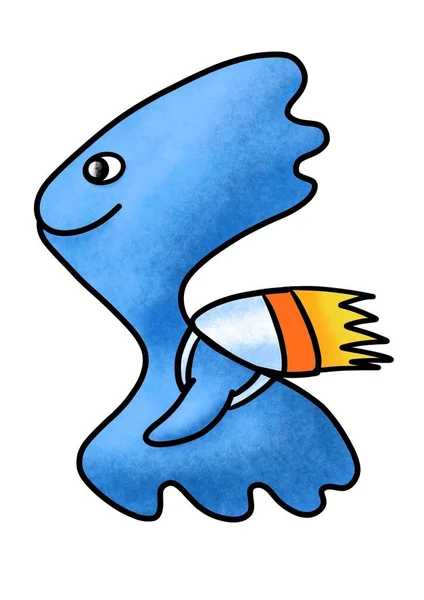 Zabawna Kreskówka Niebieski Potwór Plecakiem — Zdjęcie stockowe