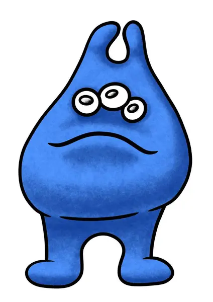 Nettes Monster Karikatur Blaue Kreatur Auf Weißem Hintergrund Handgezeichnete Illustration — Stockfoto