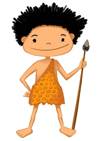 Little Caveman Cartoon Hand Drawn Illustration — Stock Photo, Image