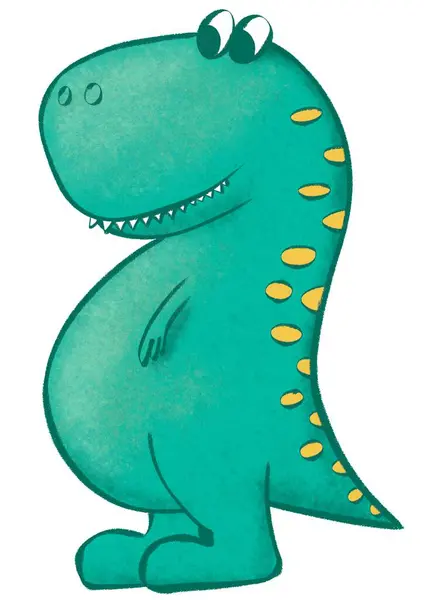 Cute Green Dinosaur Rex Hand Drawn Illustration Isolated Textile Cards — Stockfoto