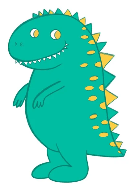 可爱的绿恐龙T Rex卡通画 — 图库照片