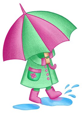 Şemsiyeli, el çizimi resimli şirin bir kız.