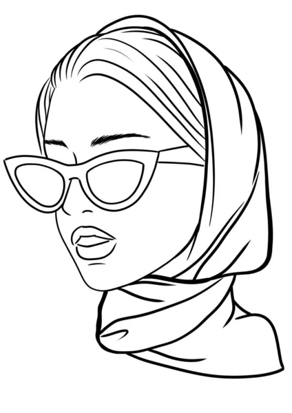 Menina Bonita Lenço Cabeça Óculos Sol Ilustração Esboço — Fotografia de Stock