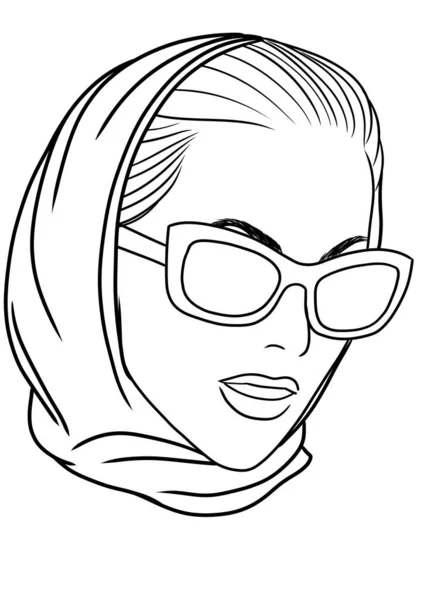 Menina Bonita Lenço Cabeça Óculos Sol Ilustração Esboço — Fotografia de Stock
