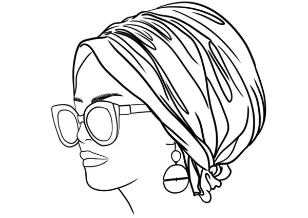Schönes Mädchen Mit Kopftuch Und Sonnenbrille Umreißt Illustration — Stockfoto
