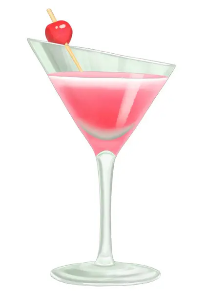 Kirazlı suluboya resimli martini bardağında kozmopolit kokteyl.