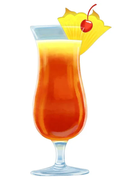 Cocktail Tropical Avec Cerise Ananas Illustration Aquarelle Sexe Sur Plage — Photo