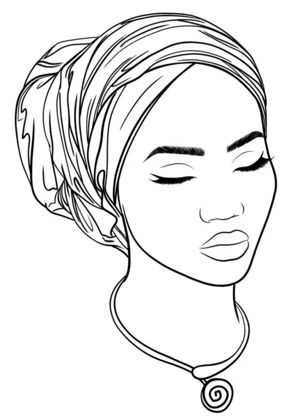 Bela Mulher Negra Com Headscarf Esboço Ilustração — Fotografia de Stock