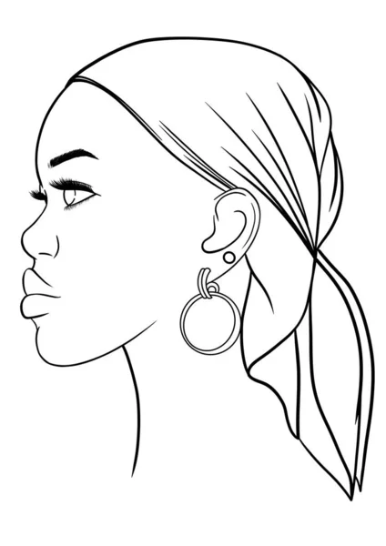Όμορφη Αφρικανή Μαντίλα Και Σκουλαρίκι Σχεδίαση Περίγραμμα Χρωματισμός Σελίδας — Φωτογραφία Αρχείου
