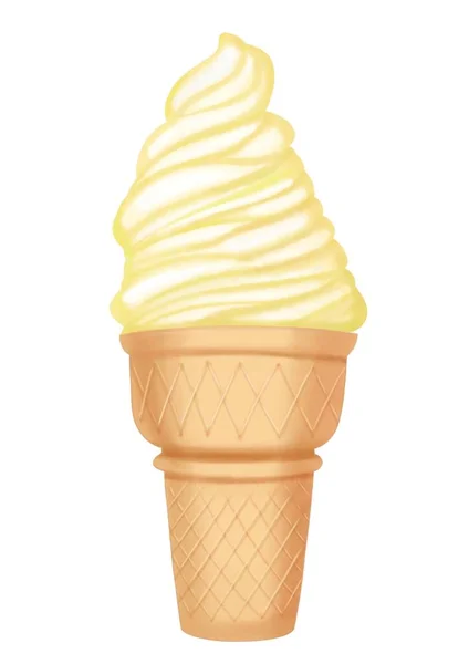 ワッフルコーンウォーターカラーイラストのアイスクリーム — ストック写真