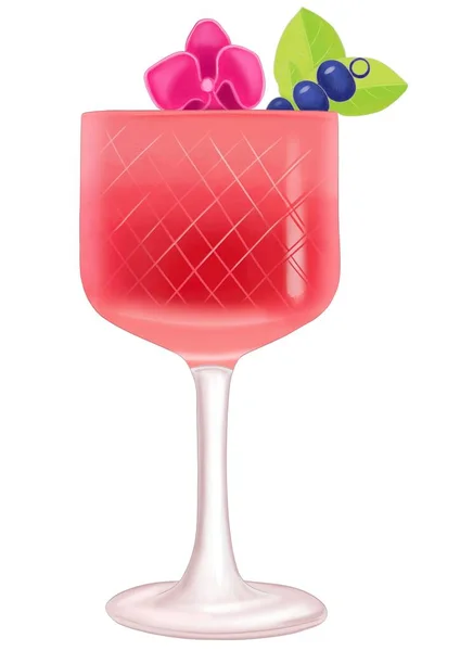 Şeffaf arkaplanda kırmızı kokteyl suluboya çizimi