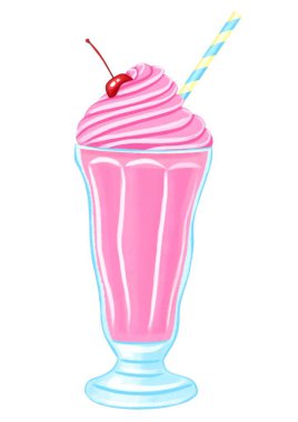 Cam bir suluboya resimde pembe milkshake.