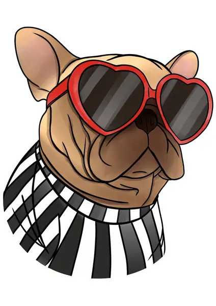Cute French Bulldog Sunglasses Illustration — Stock Photo, Image