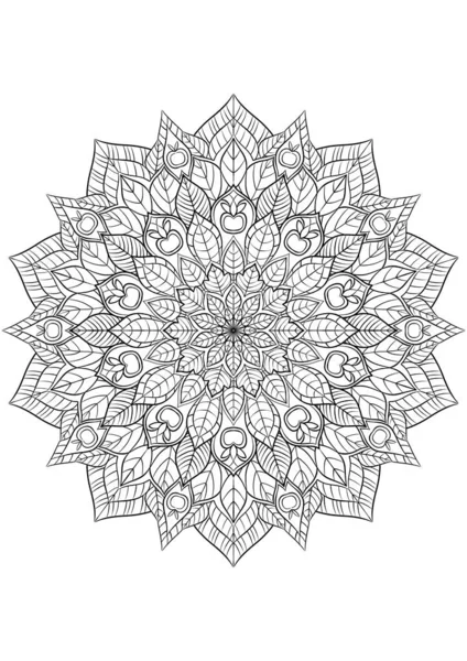 Şeffaf Arkaplan Üzerine Çiçek Mandala Ana Hatları — Stok fotoğraf