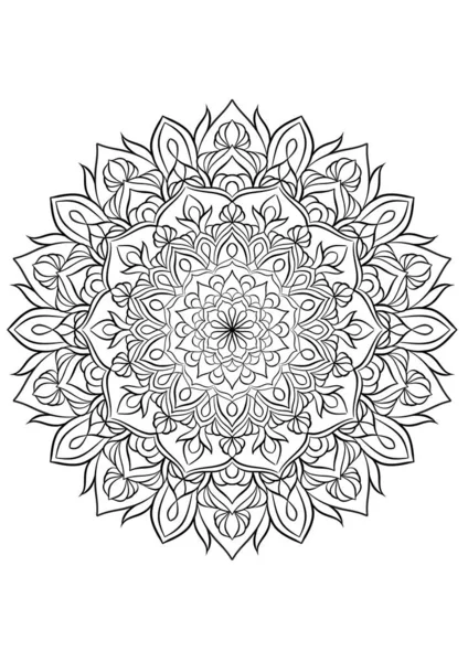 Blommig Mandala Kontur Illustration För Målarbok — Stockfoto
