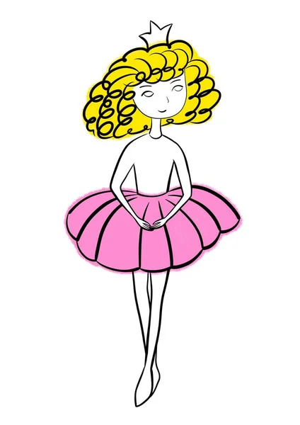 Roztomilé Balerína Princezna Růžové Tutu Kreslené Ilustrace — Stock fotografie