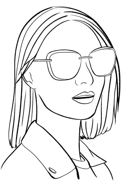 Menina Com Óculos Sol Contorno Ilustração Isolada — Fotografia de Stock